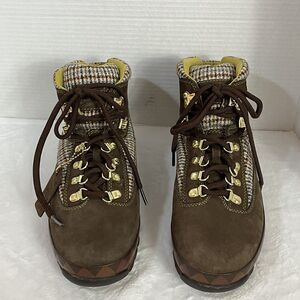 Men’s Timberland Brown Blue Plaid Lace Up Boots Size 10